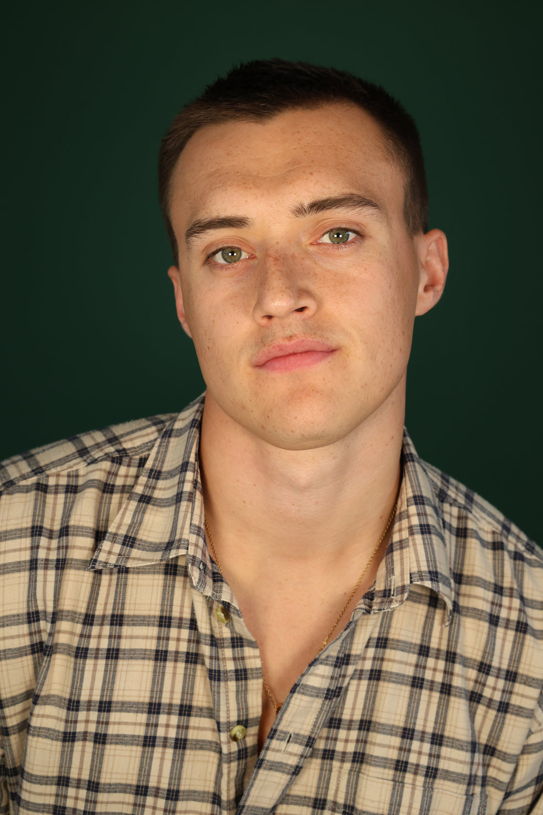 Portrait on the green backdrop at Snap Studio Leeds